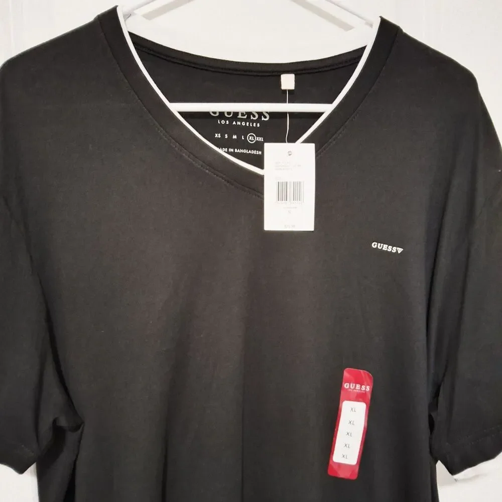NWT Guess Men's Armin V-Neck Casual Tee, Black w/White Trim, Size XL, New w/Tags - Picture 5 of 16